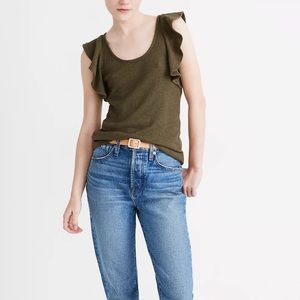 MADEWELL OLIVE RUFFLE-SLEEVE TANK TOP